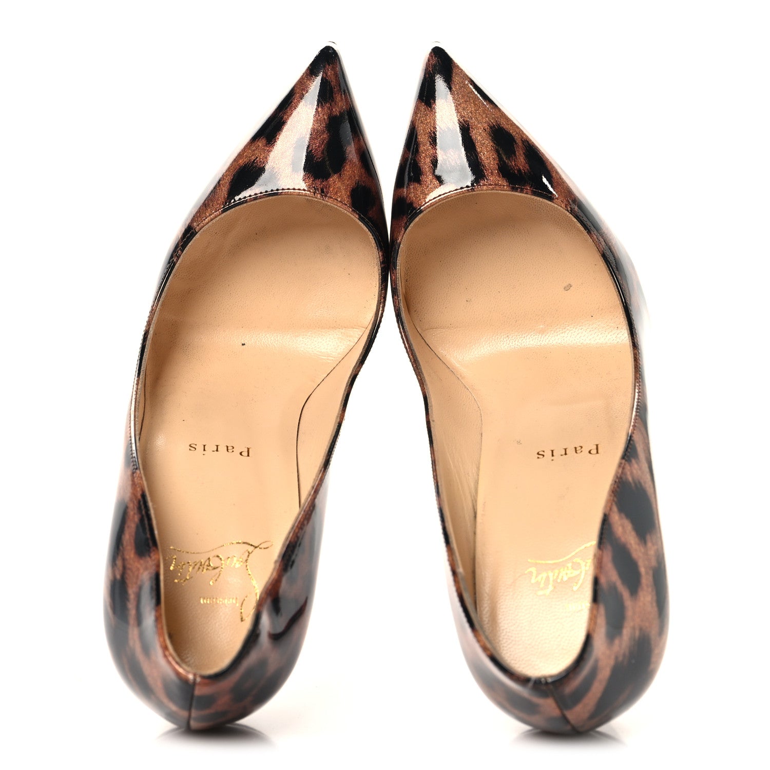 Christian Louboutin Patent Glitter Leopard Print Pigalle Follies 100 Pumps 38 Gold 2 of 8