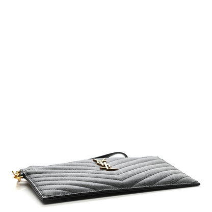 Saint Laurent Grain De Poudre Chevron Monogram Large Bill Pouch Black 4 of 7