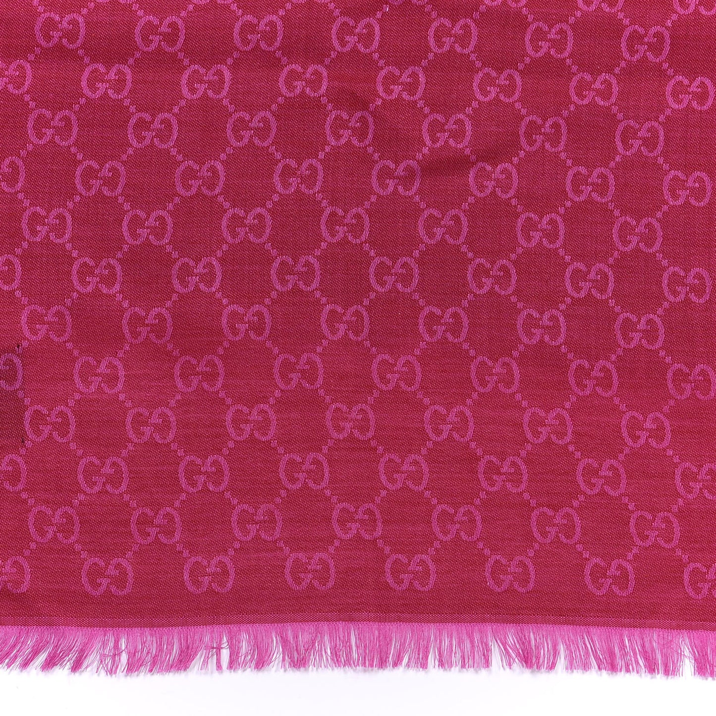 Wool Silk GG Monogram GGWeblong Fringe Scarf Shawl Red Pink