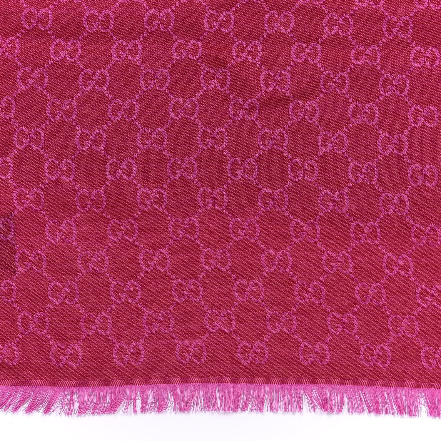 Gucci Wool Silk GG Monogram GGWeblong Fringe Scarf Shawl Red Pink 2 of 3