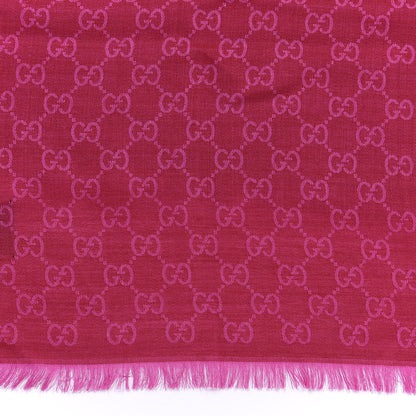 Gucci Wool Silk GG Monogram GGWeblong Fringe Scarf Shawl Red Pink 2 of 3