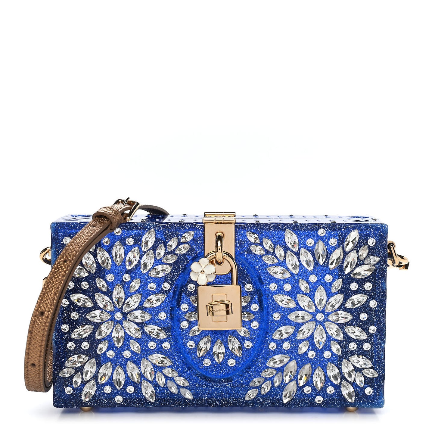 Crystal Embellished Plexiglass Dolce Box Clutch Blue