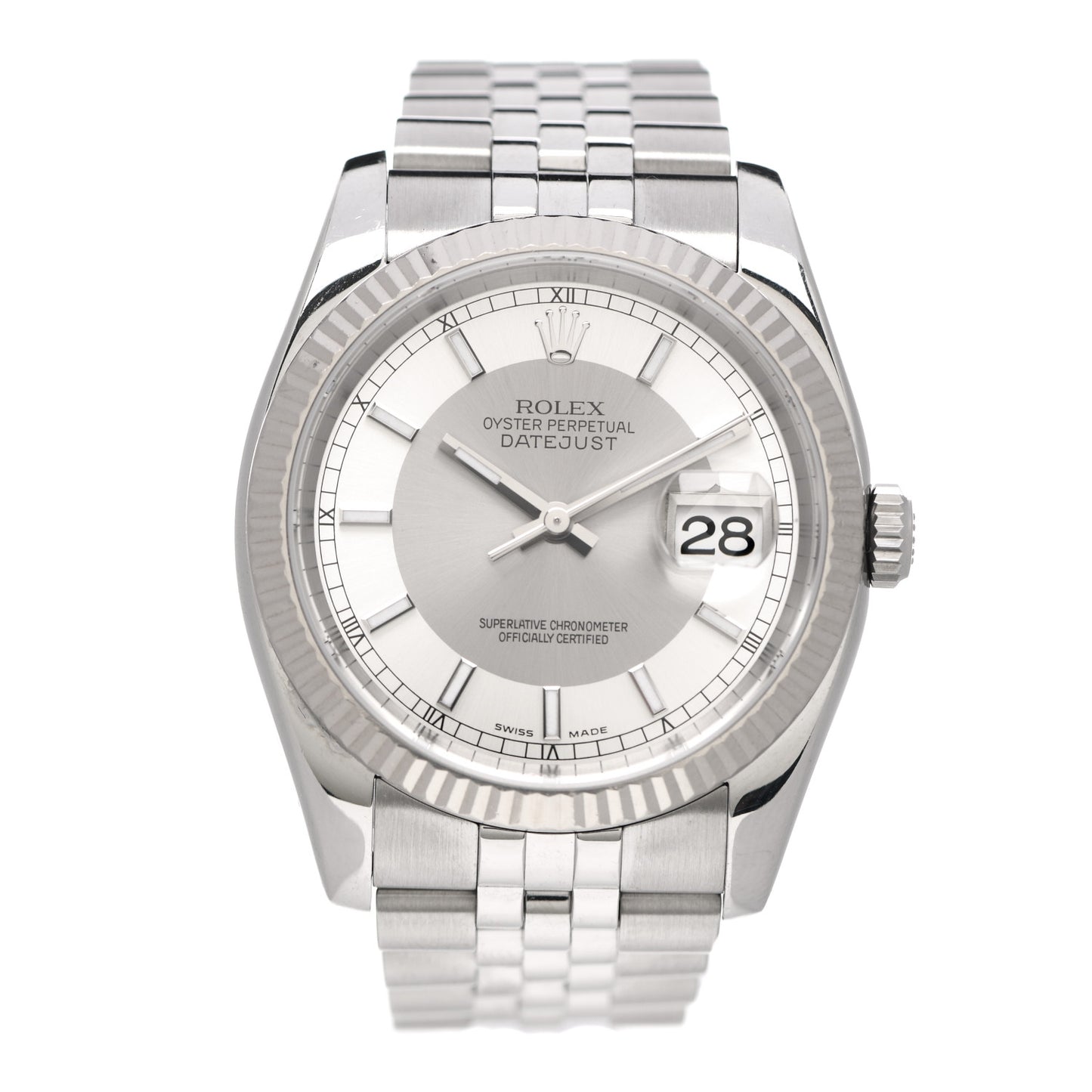 Stainless Steel 18K White Gold 36mm Oyster Perpetual Roulette Datejust Watch Silver 116234