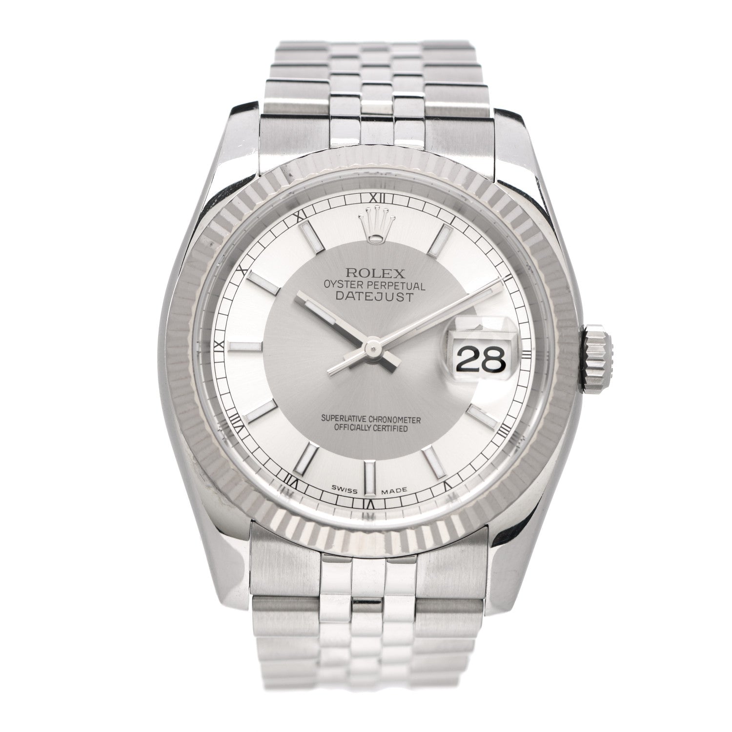 Rolex Stainless Steel 18K White Gold 36mm Oyster Perpetual Roulette Datejust Watch Silver 116234 1 of 4