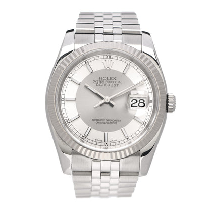 Rolex Stainless Steel 18K White Gold 36mm Oyster Perpetual Roulette Datejust Watch Silver 116234 1 of 4