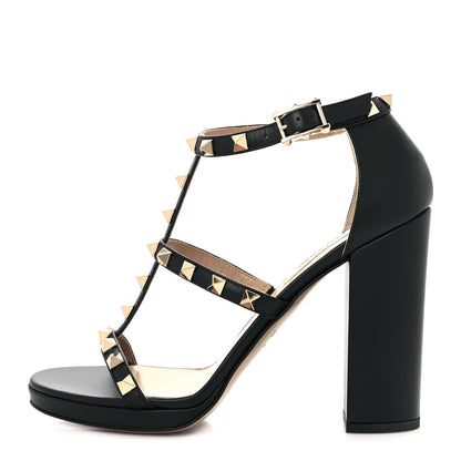 Valentino Garavani Calfskin Rockstud 10/110mm Caged Sandals 36 Black 1 of 10
