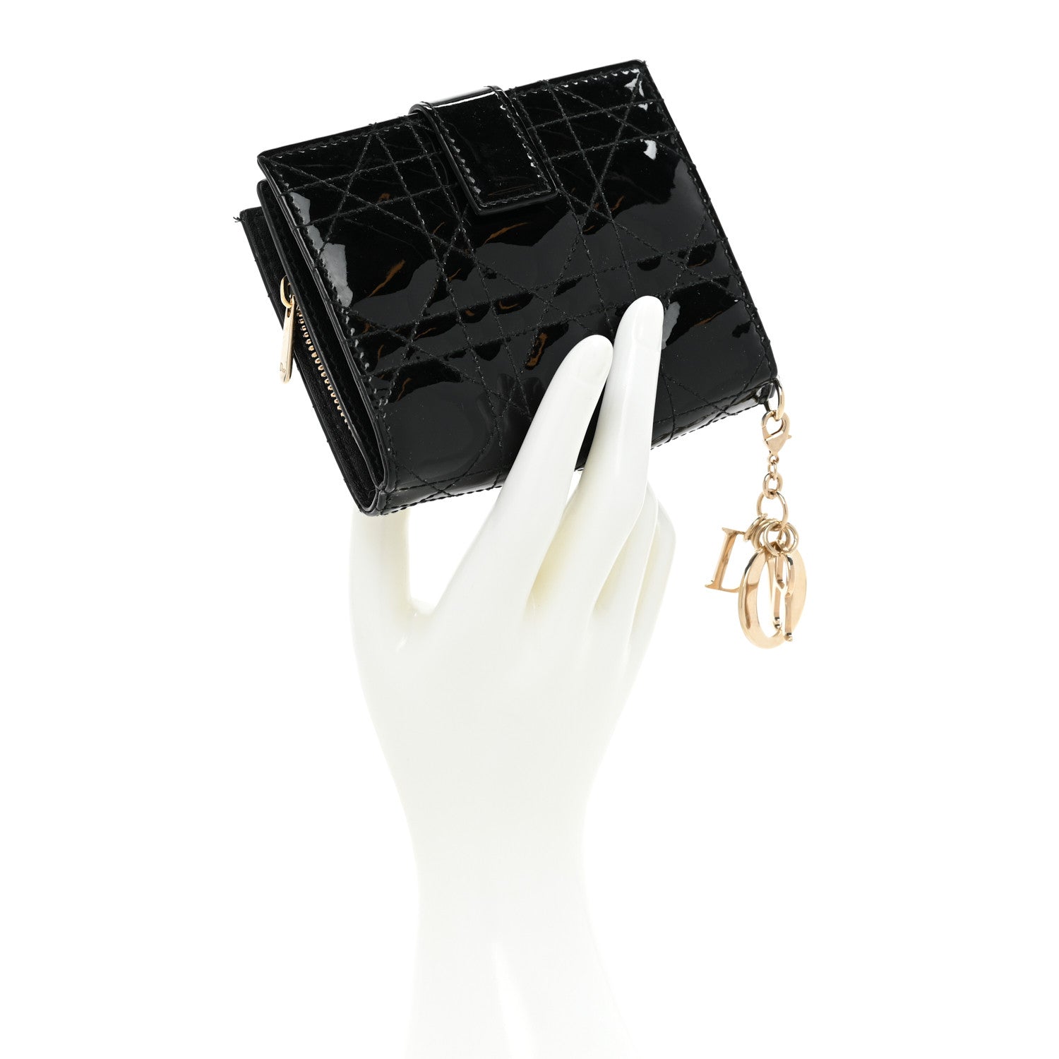 Christian Dior Patent Cannage Lady Dior Eden Wallet Black 2 of 11