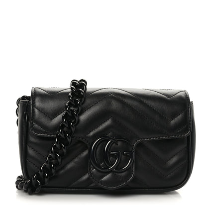 Gucci Calfskin Matelasse Monochrome GG Marmont Chain Belt Bag Black 1 of 9