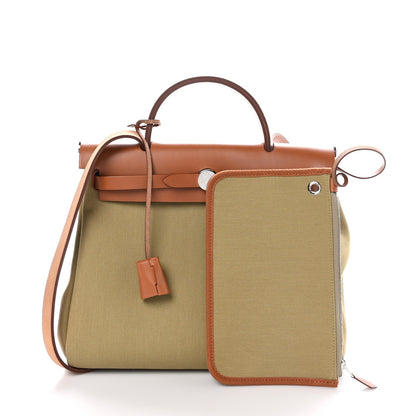 Hermes Military Toile Vache Hunter Herbag Zip Retourne 31 PM Poussiere Fauve 3 of 12