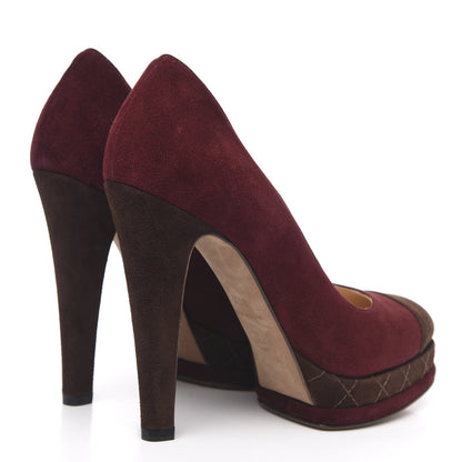 Chanel Suede Cap Toe CC Platform Pumps 36.5 Burgundy Brown 4 of 8