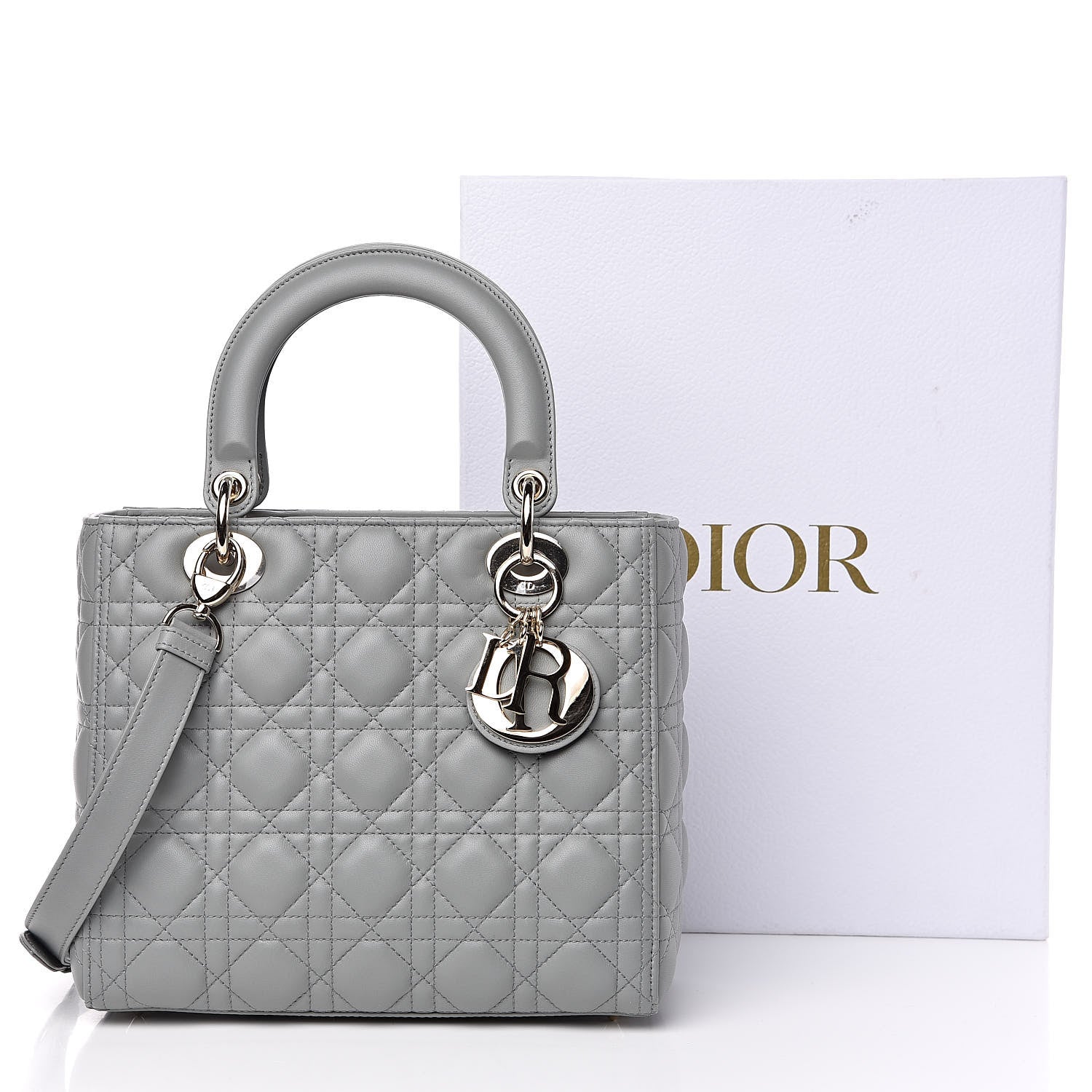 Christian Dior Lambskin Cannage Medium Lady Dior Grey 14 of 14