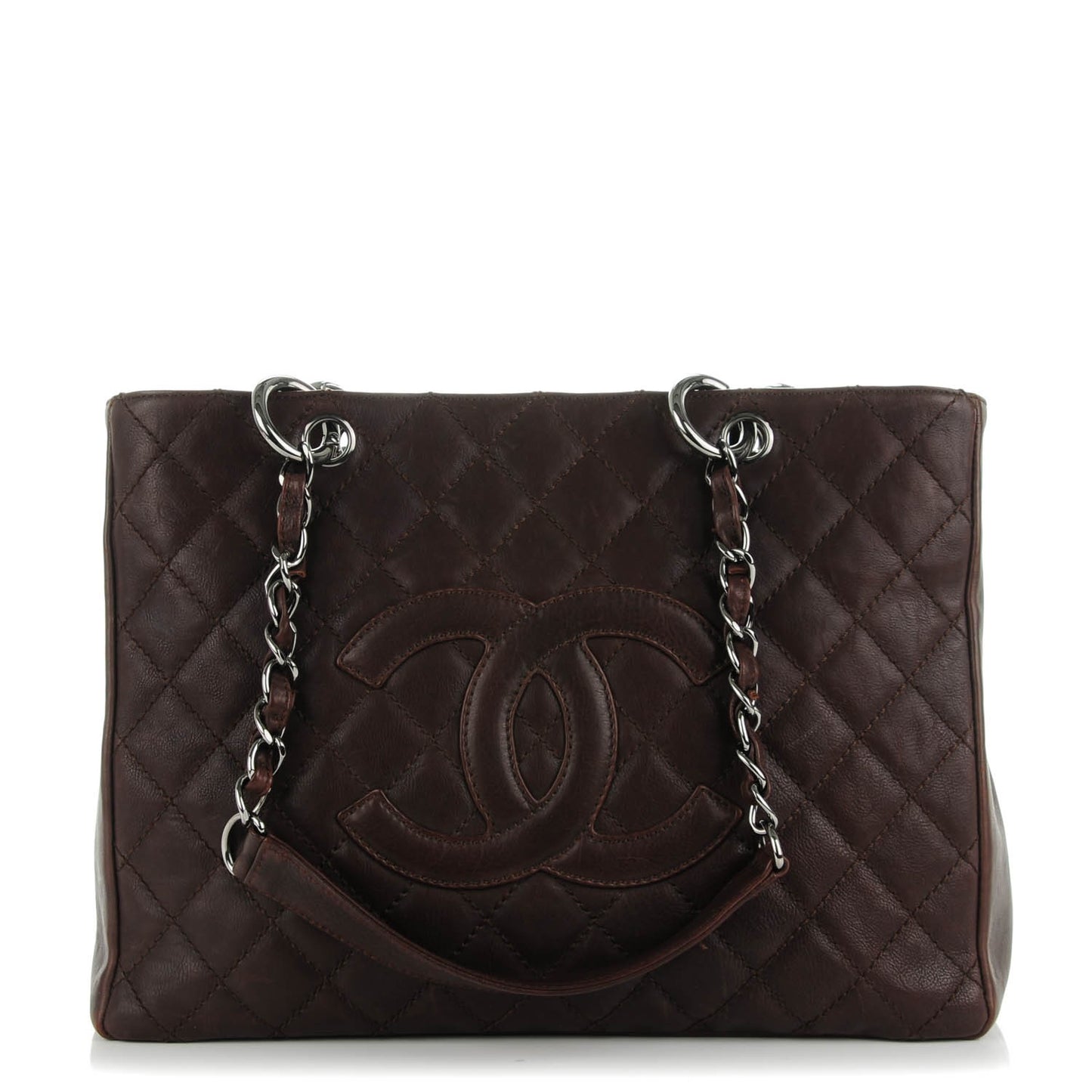Calfskin Quilted Grand Shopping Tote GST Dark Brown