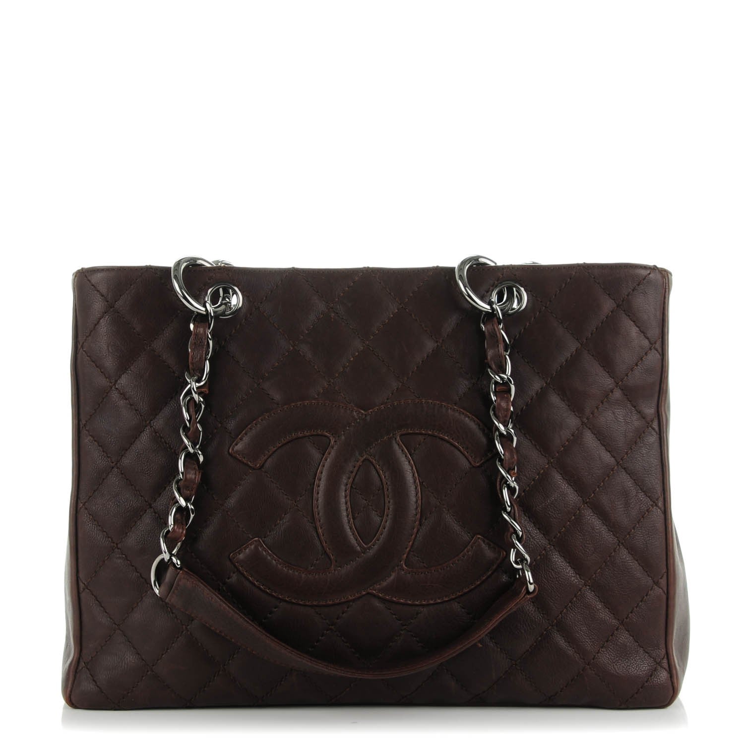 Chanel Calfskin Quilted Grand Shopping Tote GST Dark Brown 1 of 11