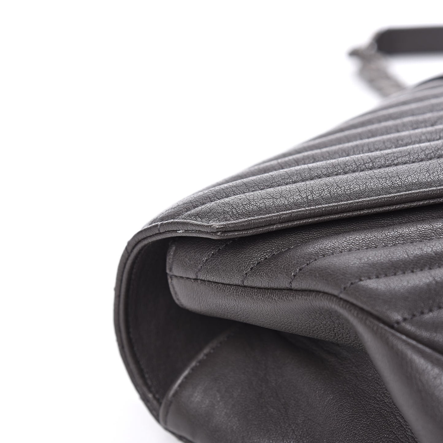 Sheepskin Matelasse Chevron Monogram Large College Satchel Dark Anthracite