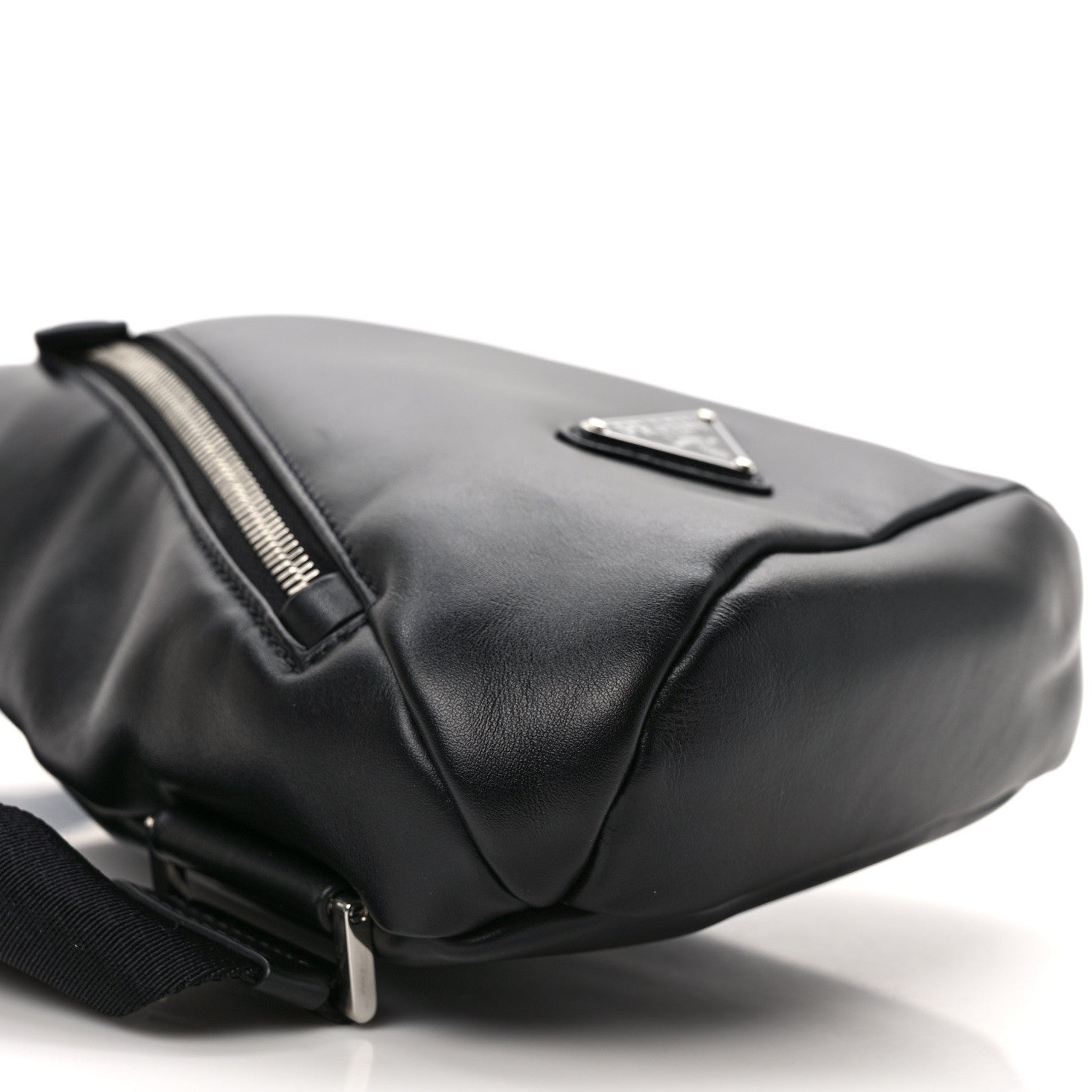 Prada Vitello Daino Logo Embossed Cross Sling Backpack Black 7 of 8