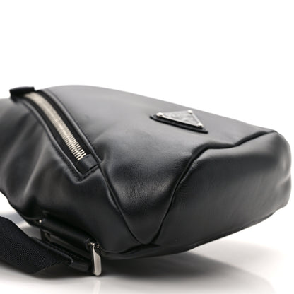 Prada Vitello Daino Logo Embossed Cross Sling Backpack Black 7 of 8