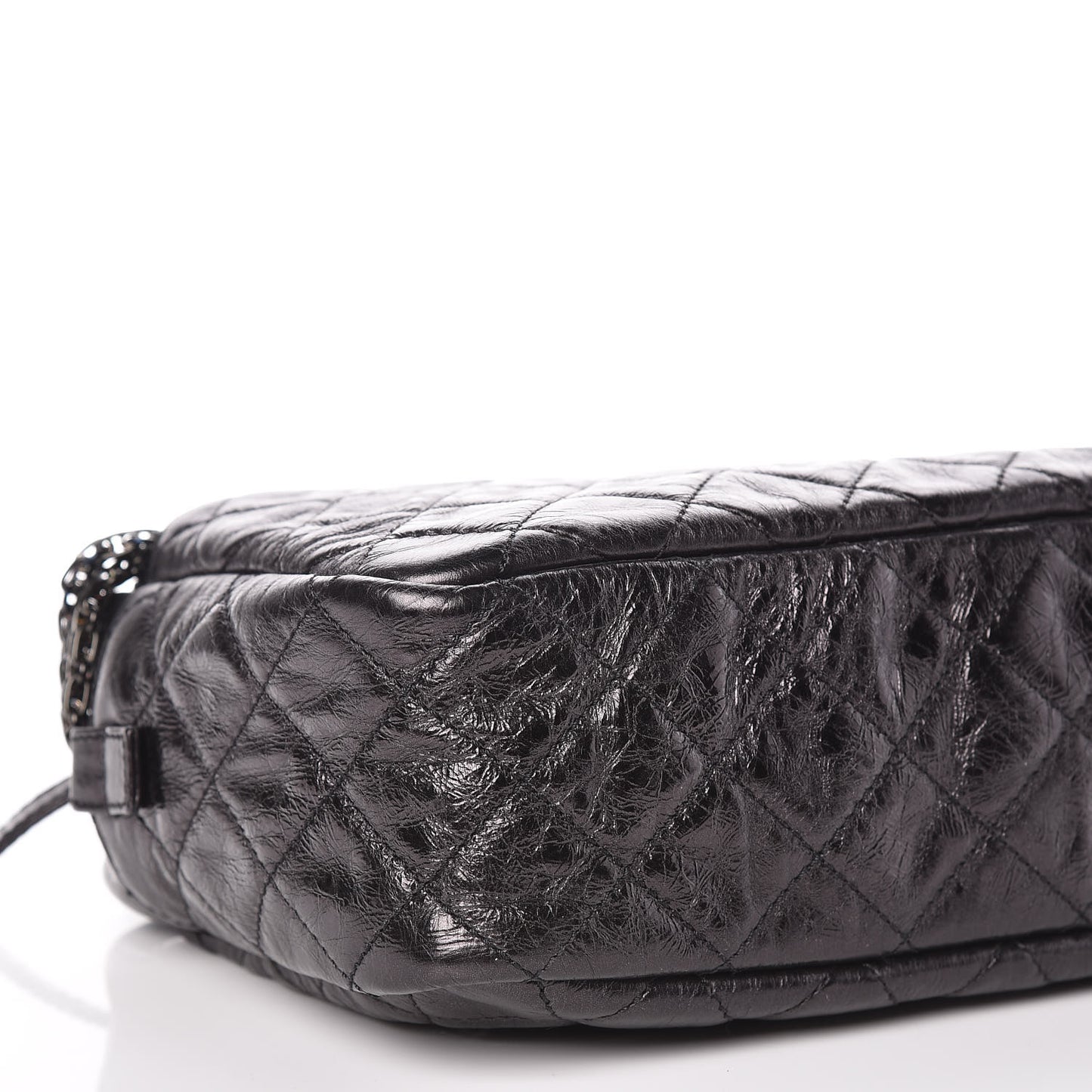 Metallic Aged Calfskin Quilted Medium Reissue Camera Case Black