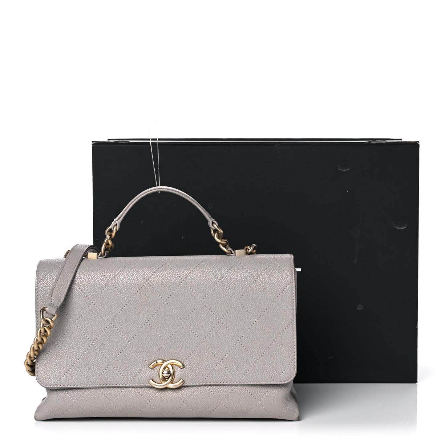 Grained Calfskin Stitched Flap Grey