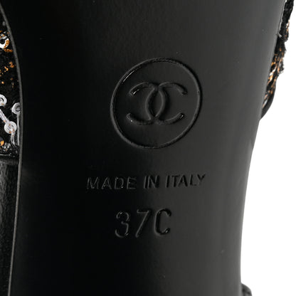 Chanel Tweed Sequins Goatskin Cap Toe CC Slingback Pumps 37 Black White Gold 8 of 10