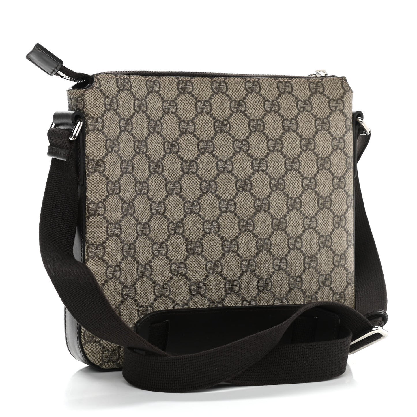 GG Supreme Monogram Selleria Calfskin Small Flat Messenger Bag Beige Ebony Cocoa Marrone Scuro