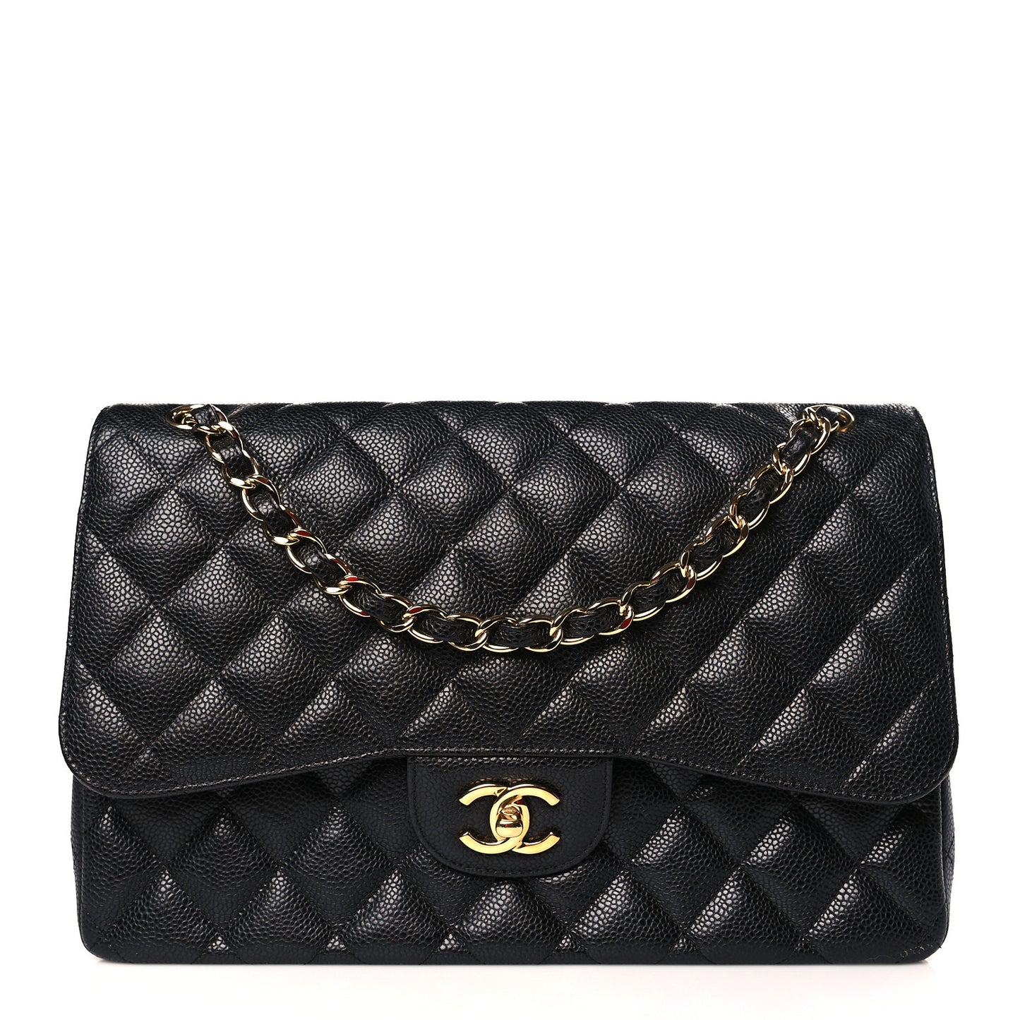 Caviar Quilted Jumbo Double Flap Black