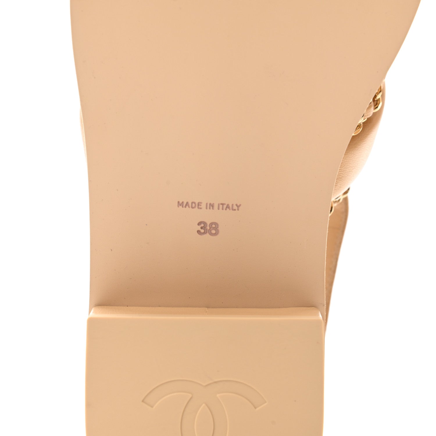 Chanel Lambskin Cork Chain Sandals 38 Beige 6 of 8
