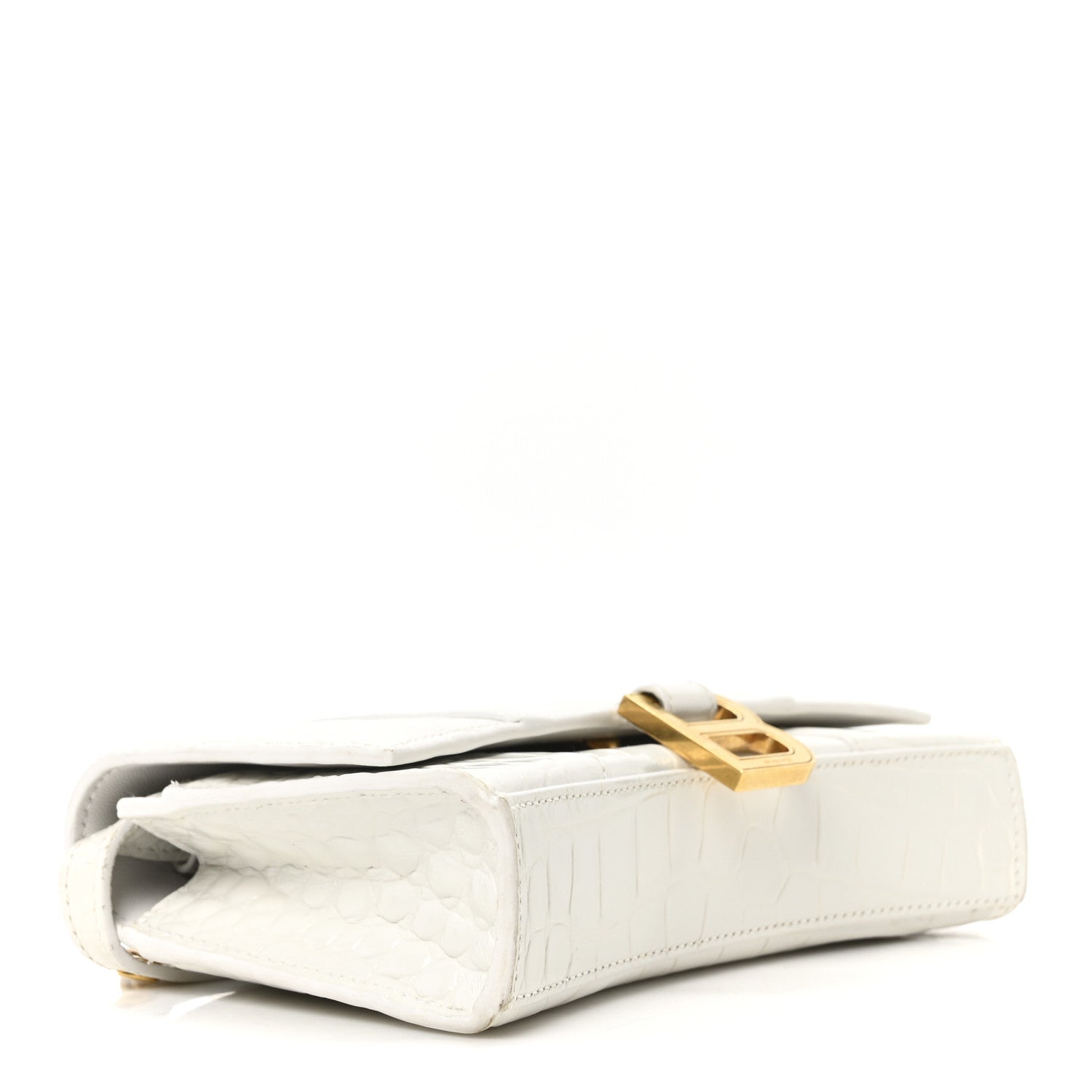 Balenciaga Shiny Calfskin Crocodile Embossed Hourglass Chain Bag White 4 of 9