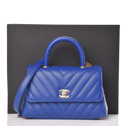 Chanel Caviar Chevron Quilted Mini Coco Handle Flap Blue 11 of 11