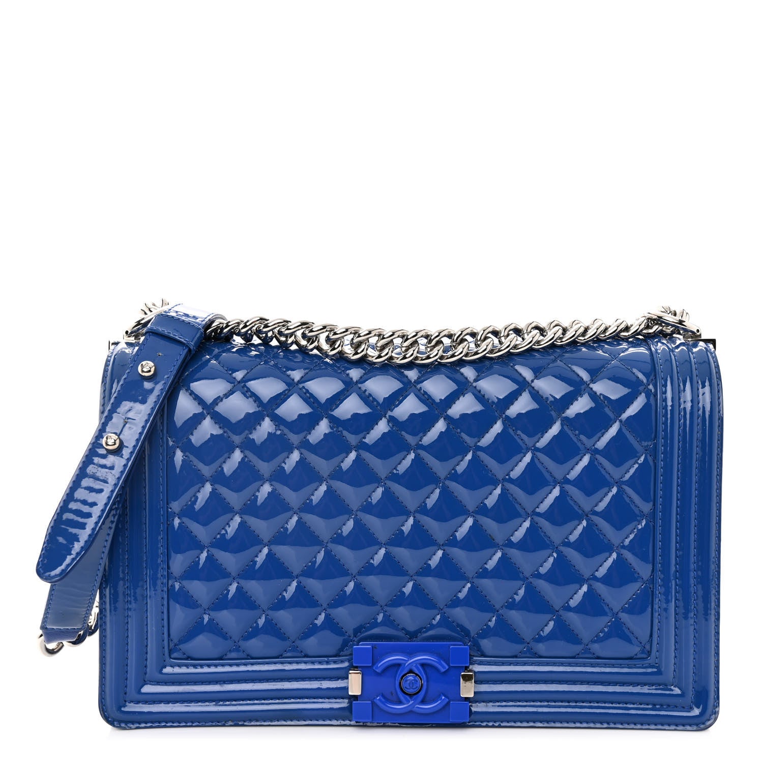 Chanel Patent Calfskin Quilted New Medium Plexiglass Boy Flap Blue 1 of 12