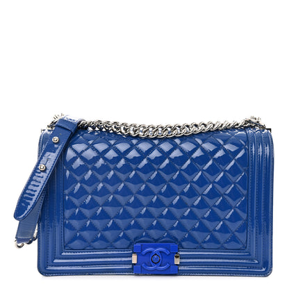 Chanel Patent Calfskin Quilted New Medium Plexiglass Boy Flap Blue 1 of 12