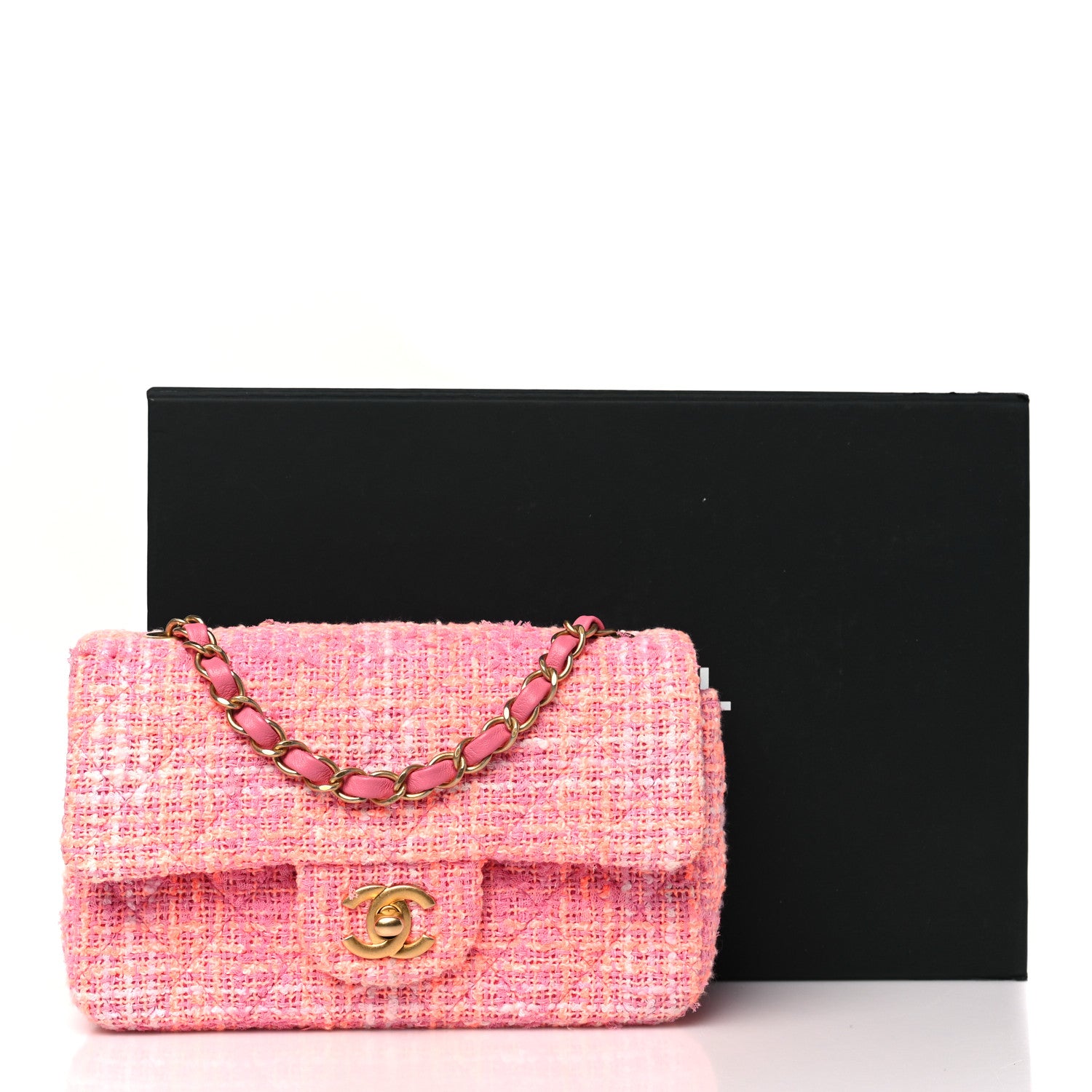Chanel Tweed Quilted Mini Rectangular Flap Pink Orange White 12 of 12