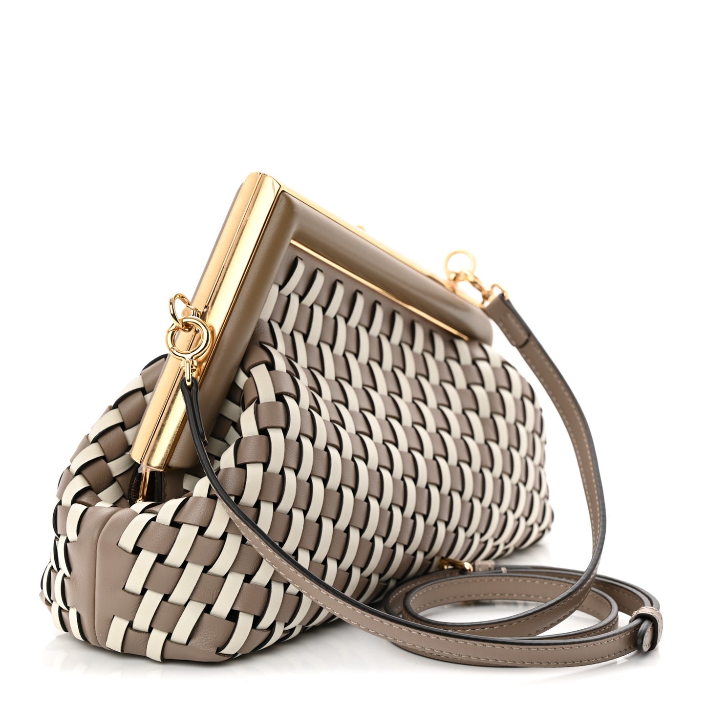 Vitello Grace Intreccio Nappa Small Fendi First Tortora White Rice