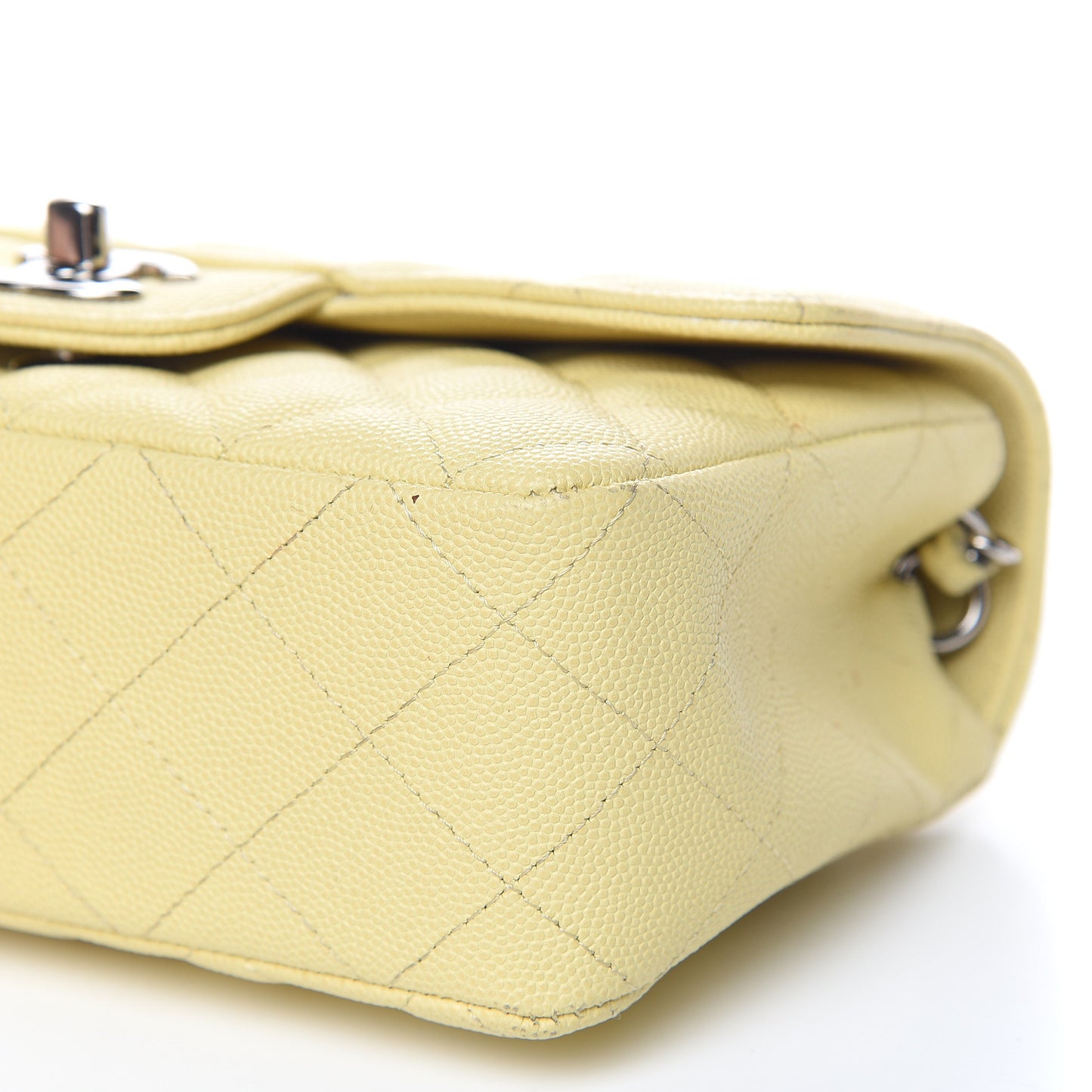 Caviar Quilted Mini Rectangular Flap Light Yellow