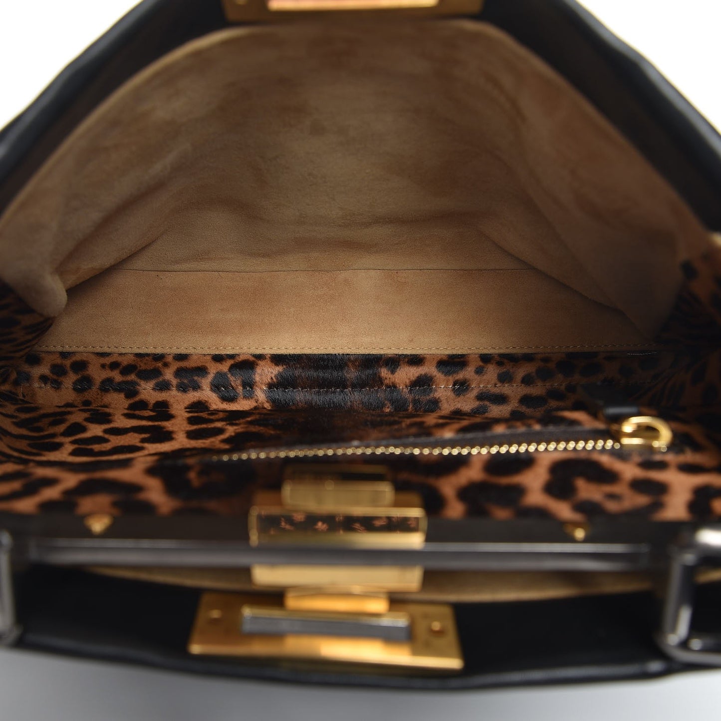 Calfskin Calf Hair Leopard Print Medium Peekaboo Iconic Satchel Black