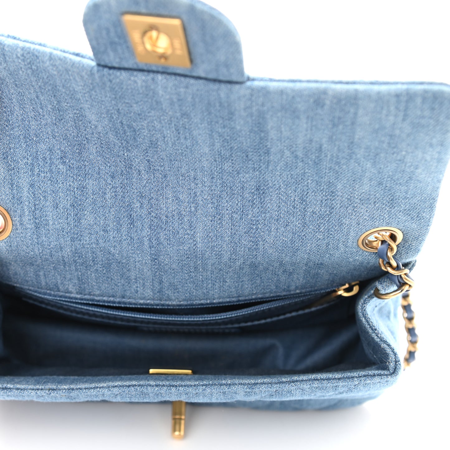 Denim Quilted Mini Pearl Crush Rectangular Flap Blue
