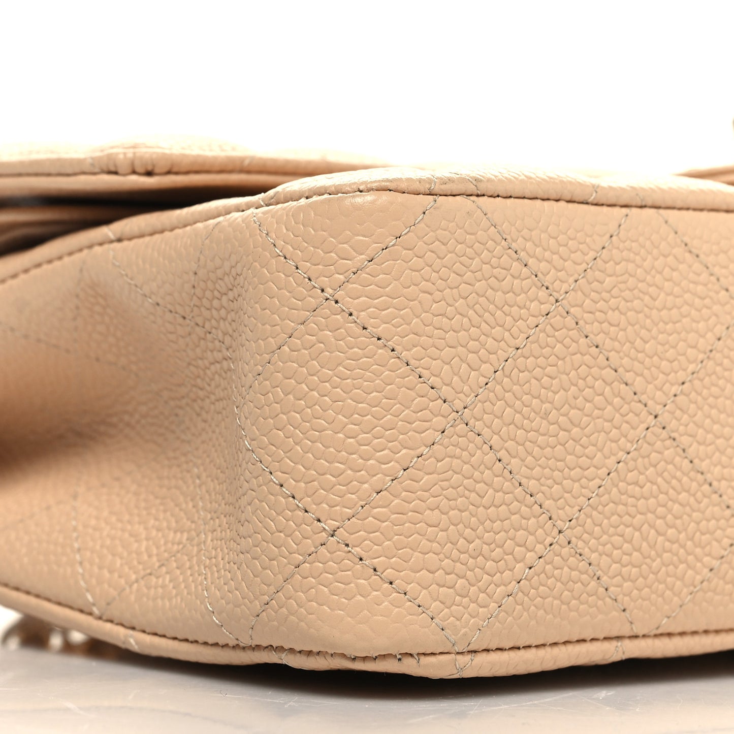 Caviar Quilted Medium Double Flap Beige