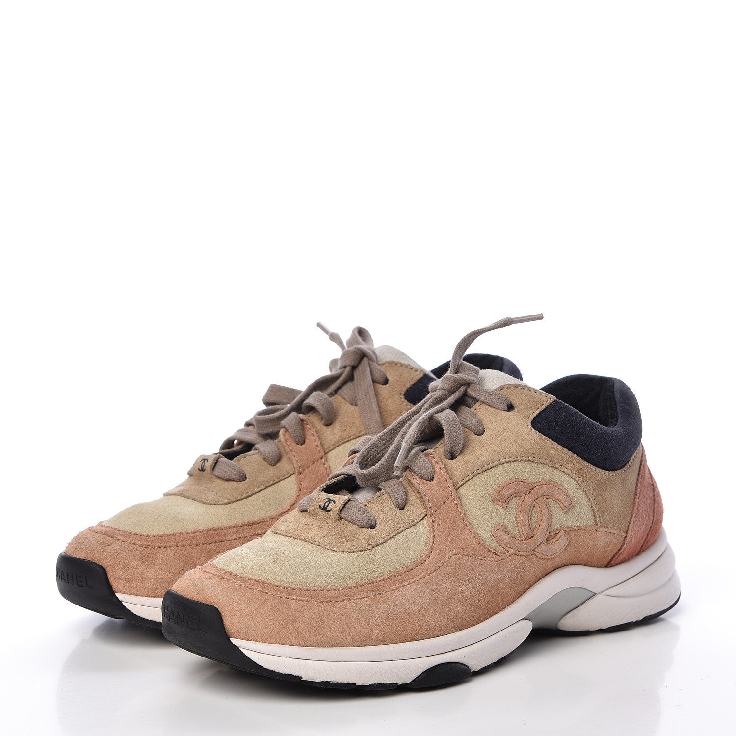Chanel Suede Calfskin Womens CC Sneakers 37 Brown Beige 3 of 12