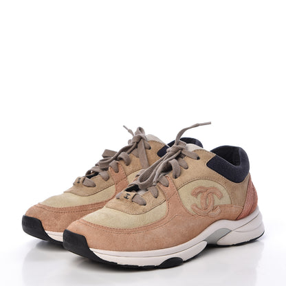 Chanel Suede Calfskin Womens CC Sneakers 37 Brown Beige 3 of 12
