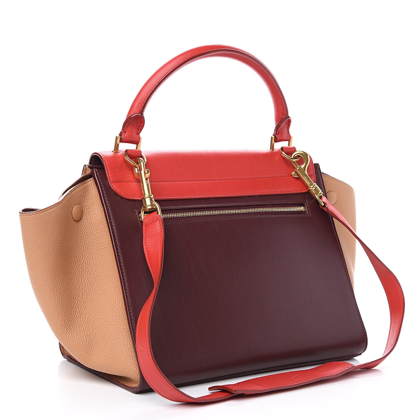 Satin Baby Grained Calfskin Small Tri-Color Trapeze Carmin