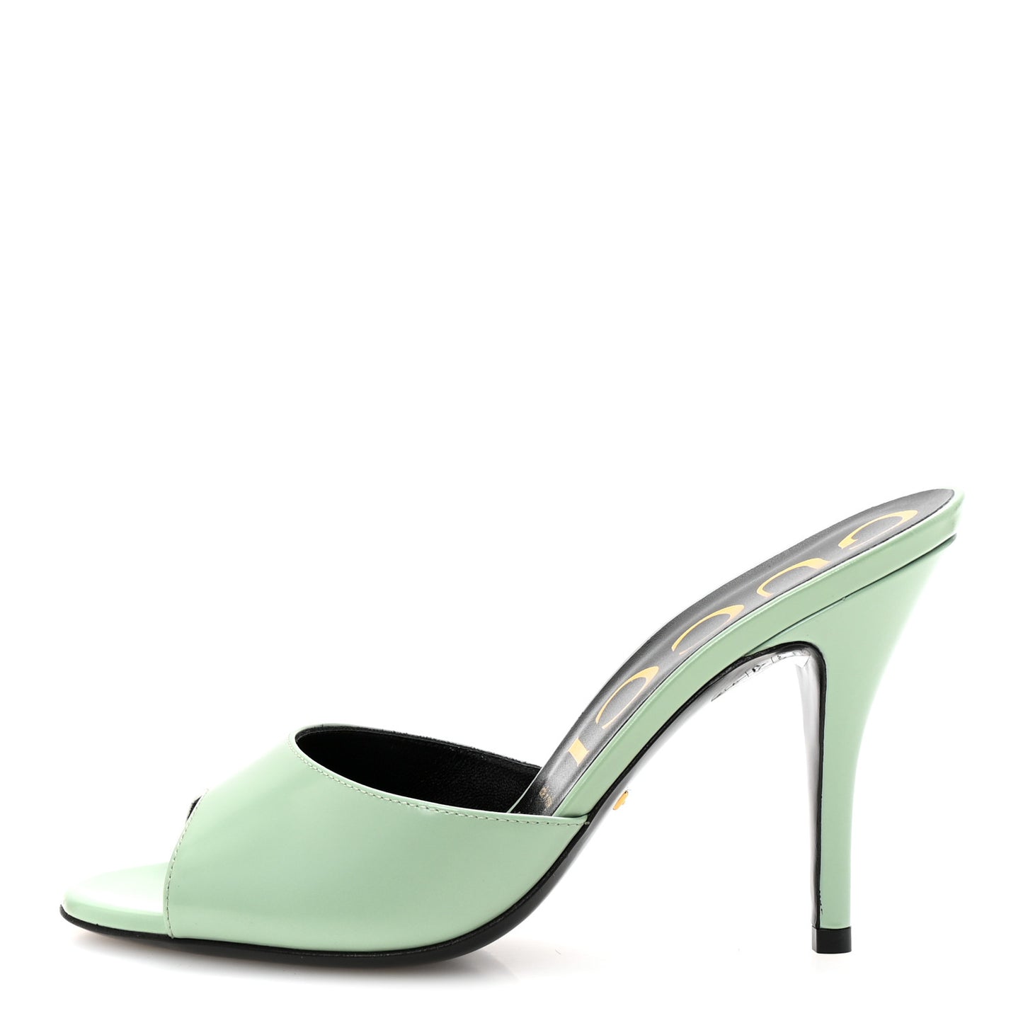 Polished Calfskin Scarlet Mid Heel Slide Sandals 37 Aqua Green