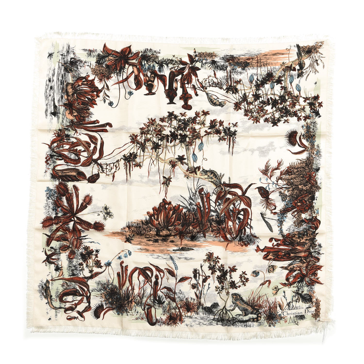 Christian Dior Toile De Jouy Carnivora Square Scarf Rose 1 of 4