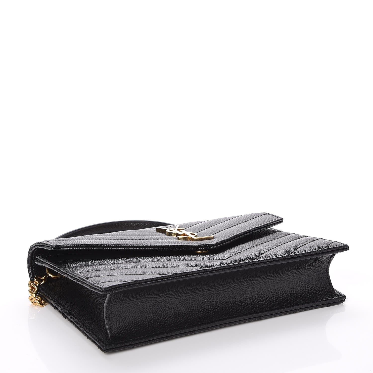Saint Laurent Grain De Poudre Matelasse Chevron Monogram Envelope Chain Wallet Black 4 of 7