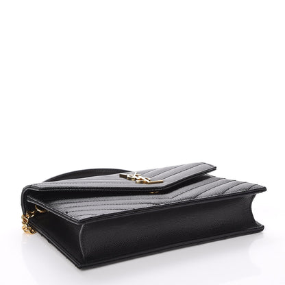 Saint Laurent Grain De Poudre Matelasse Chevron Monogram Envelope Chain Wallet Black 4 of 7