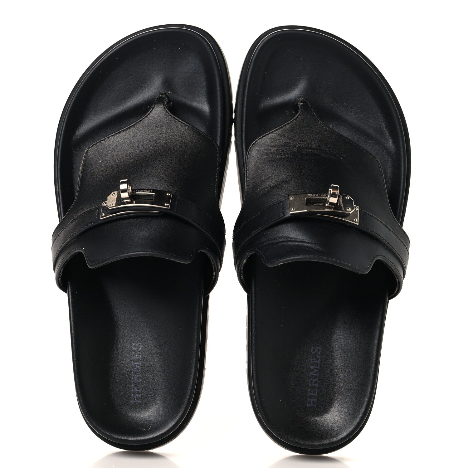 Hermes Calfskin Womens Empire Sandals 37.5 Black 2 of 10