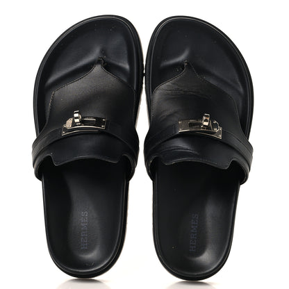 Hermes Calfskin Womens Empire Sandals 37.5 Black 2 of 10