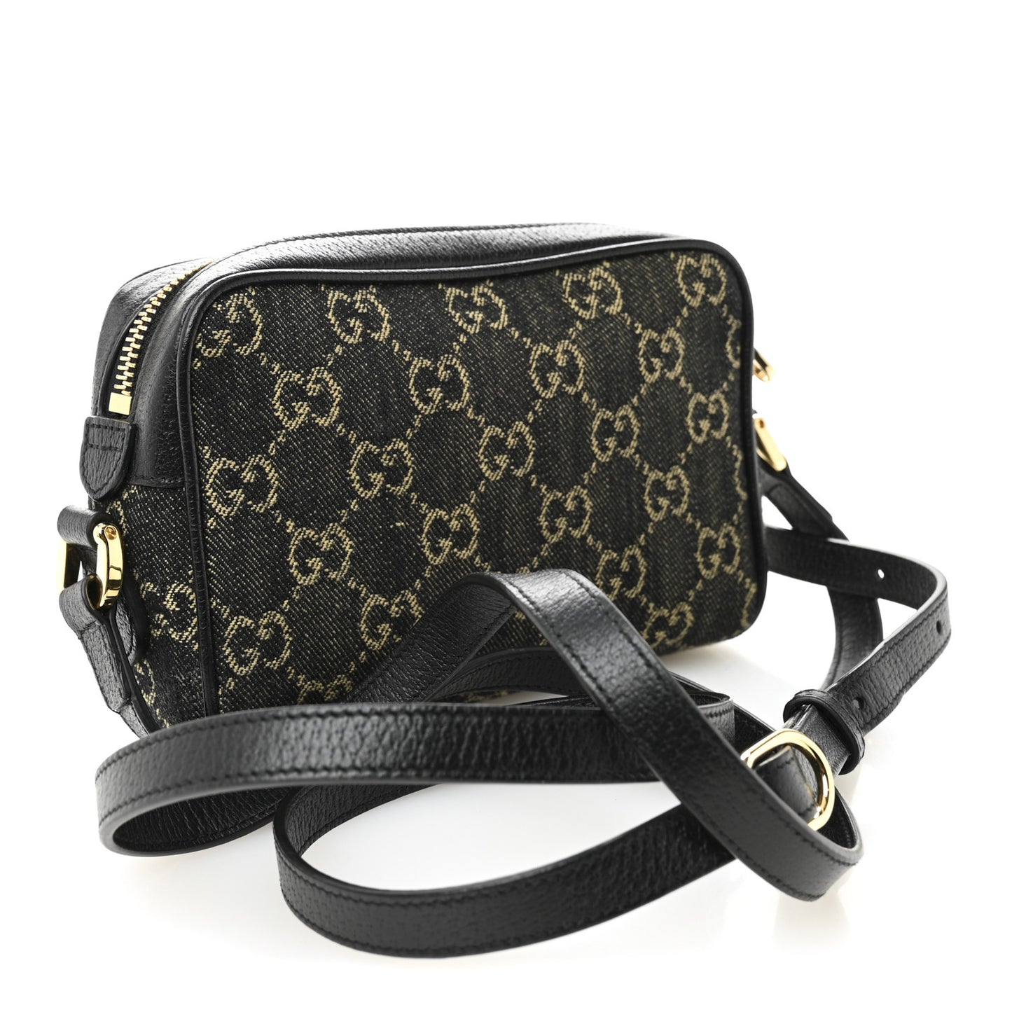 Jacquard Black Denim GG Monogram Textured Dollar Calfskin Mini Ophidia Shoulder Bag Black Ivory