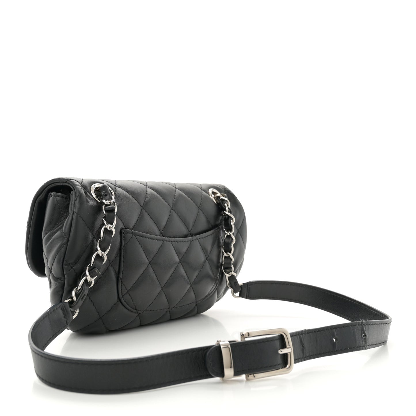 Calfskin Quilted CC Uniform Flap Belt Bag Black