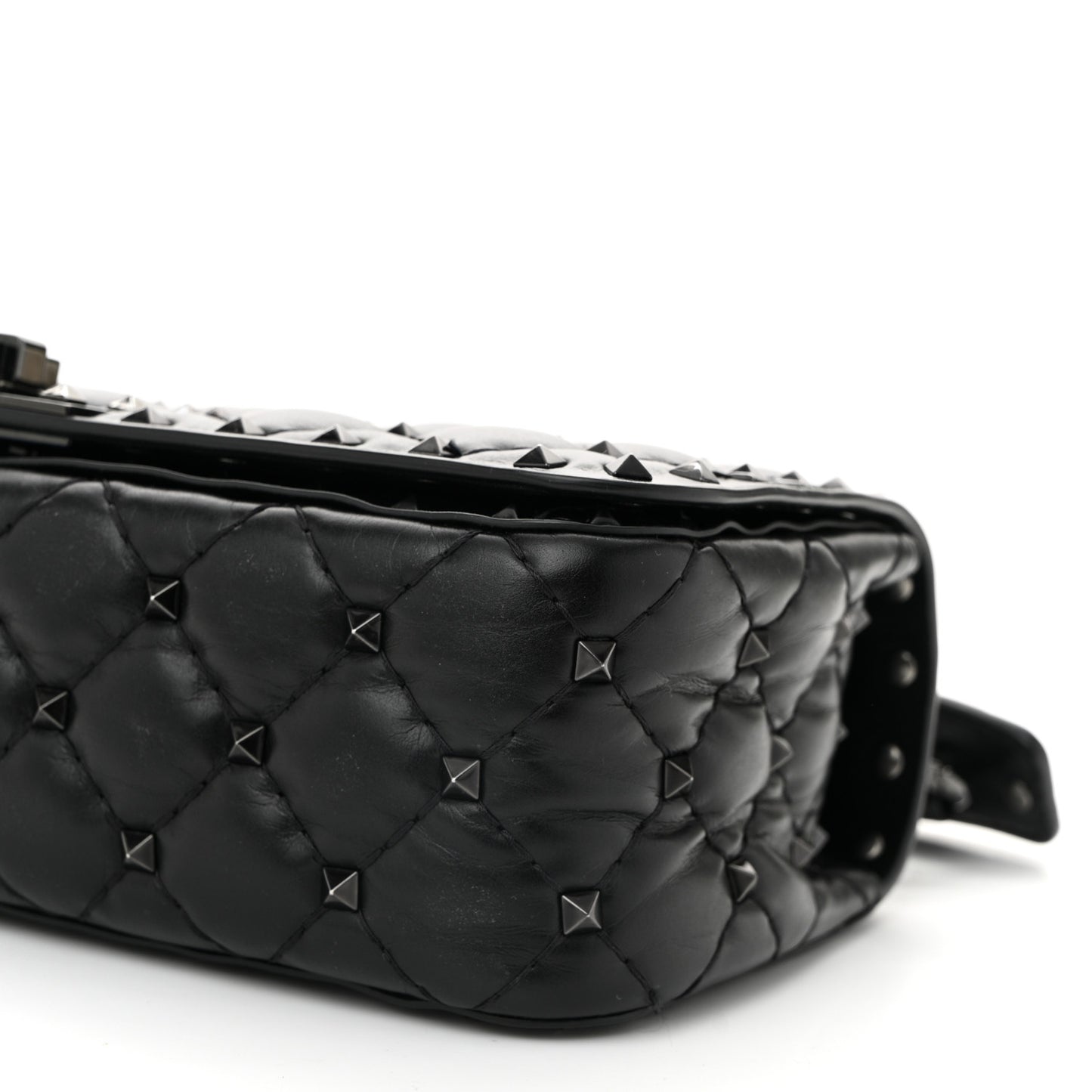 Calfskin Tonal Rockstud Spike Convertible Shoulder Bag Black
