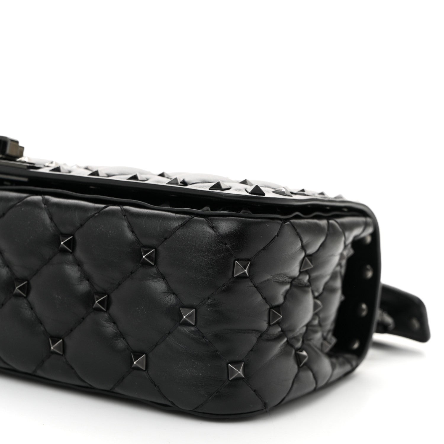 Valentino Garavani Calfskin Tonal Rockstud Spike Convertible Shoulder Bag Black 9 of 9