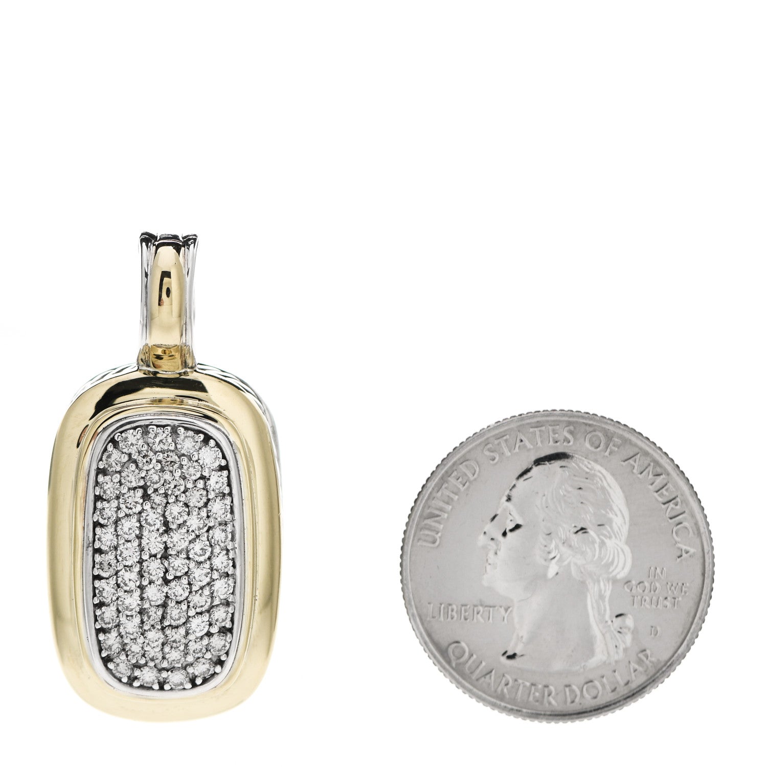 David Yurman 18K Yellow Gold Sterling Silver Diamond 18mm Rectangle Enhancer Pendant 2 of 4